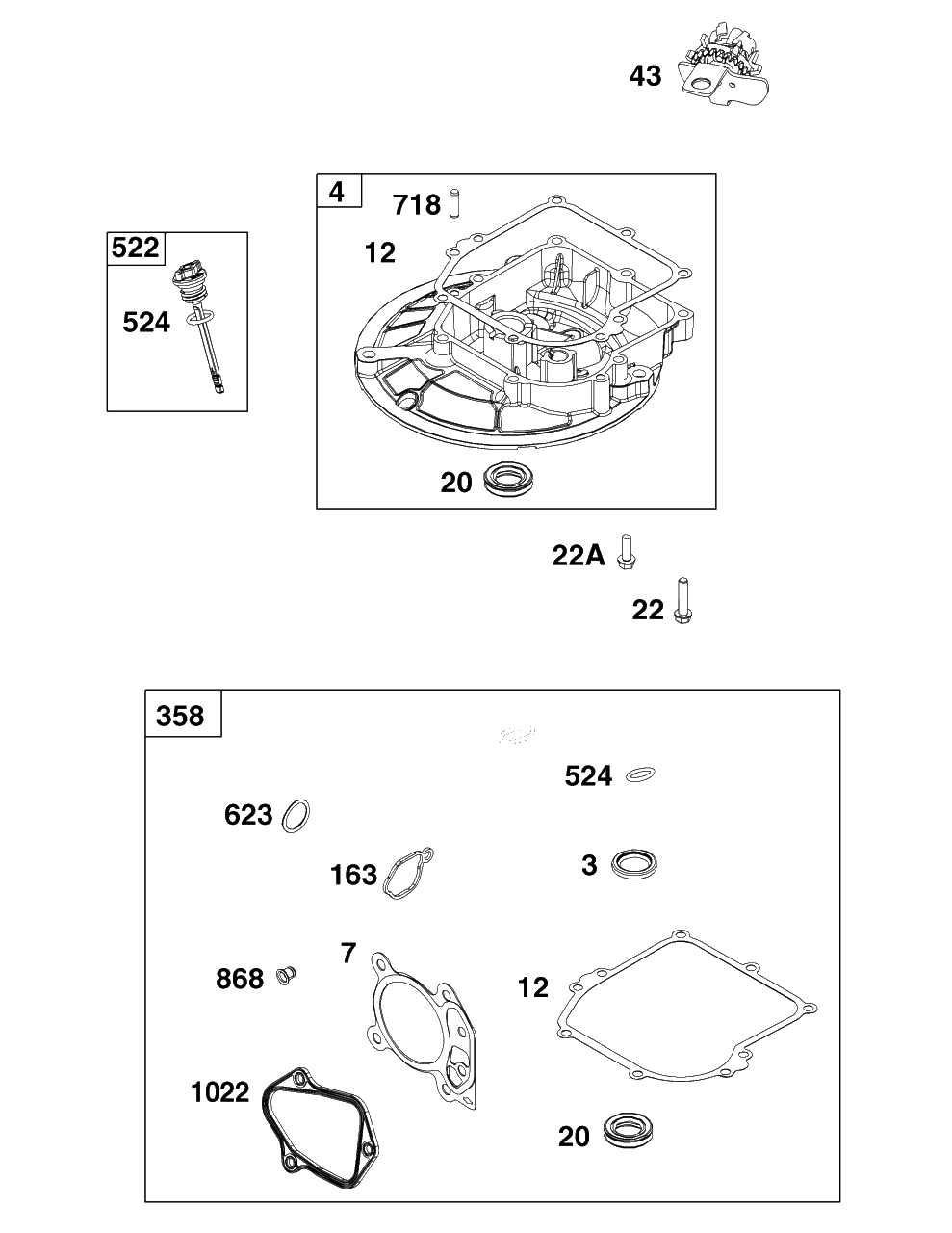 Crankcase Cover/Sump And Lubrication Group Diagram and Parts List for 8P502-0134-H1  Briggs and Stratton Engine
